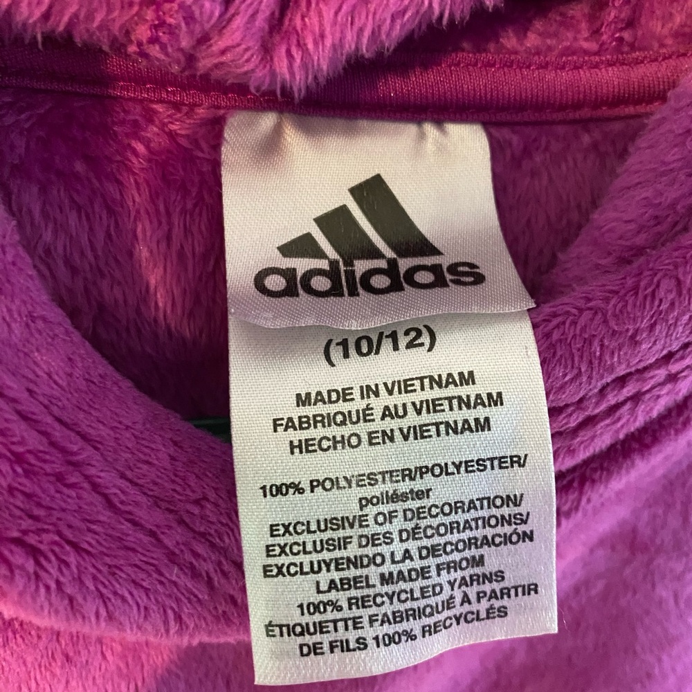 Adidas Fuchsia Purple Fuzzy Soft Hoodie Sweatshirt Girls Size medium - Picture 4 of 7